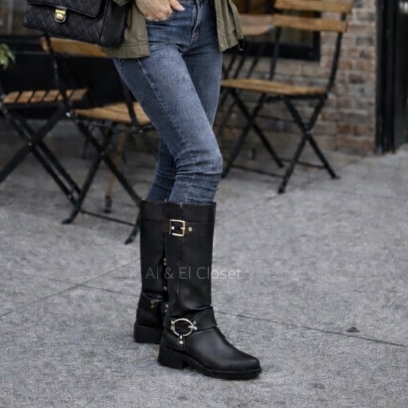 Michael Kors Crosby Moto Boots Black Leather Biker Boots Size 10 M New With Box - Picture 2 of 10